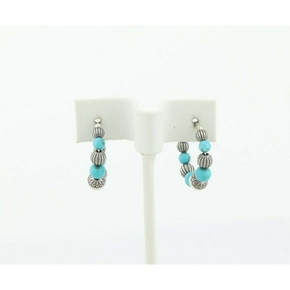 Sterling Silver Created Turquoise Bead Hoop Earrings - Picture 5 of 7